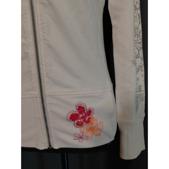 Oakley Woman’s Vintage Zip Up Size XS Cream Orange Tropical Floral Embroidery - Picture 6 of 10